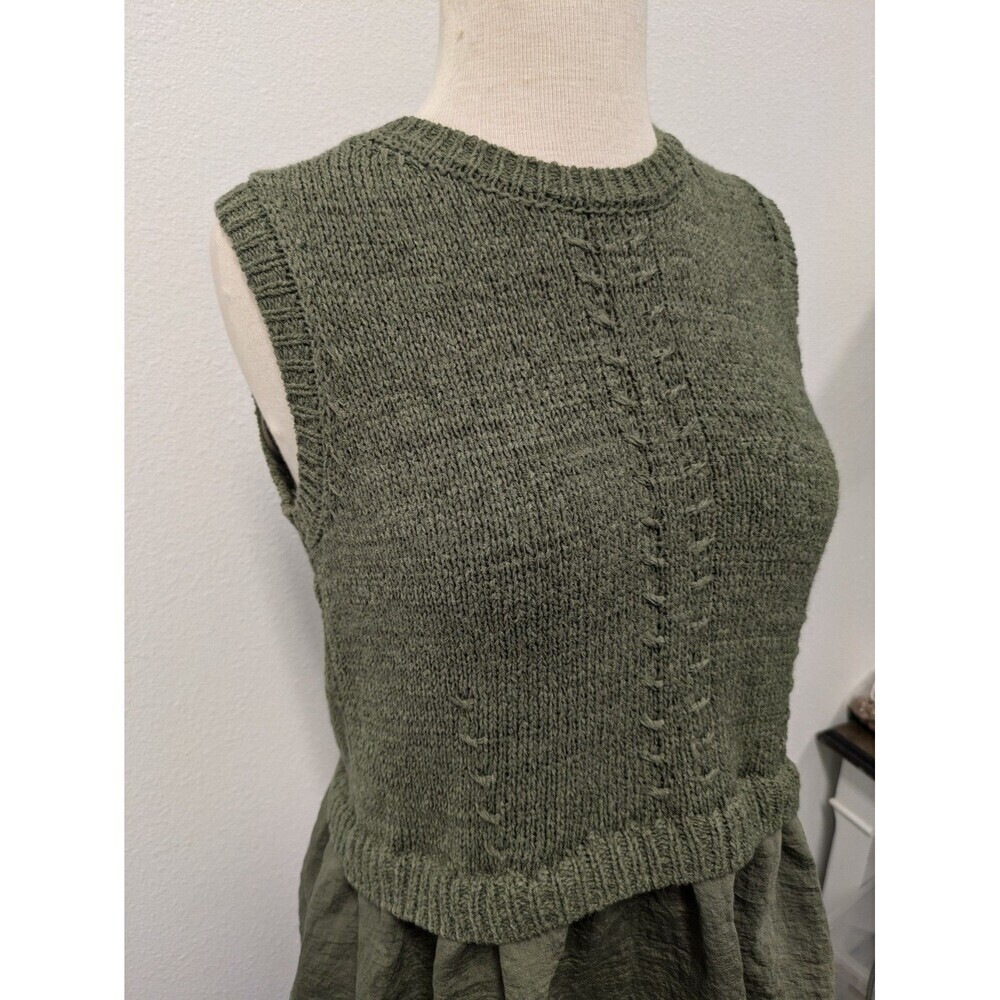 Simply Vera Wang Olive Green Layered Open Knit Sweater Peplum Top sz S Hipster - Picture 2 of 7